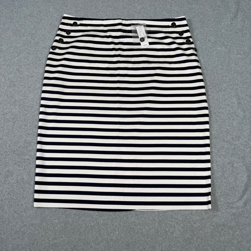 New York & Company 7th Avenue Striped Sailor Button Pencil Skirt Navy White 16